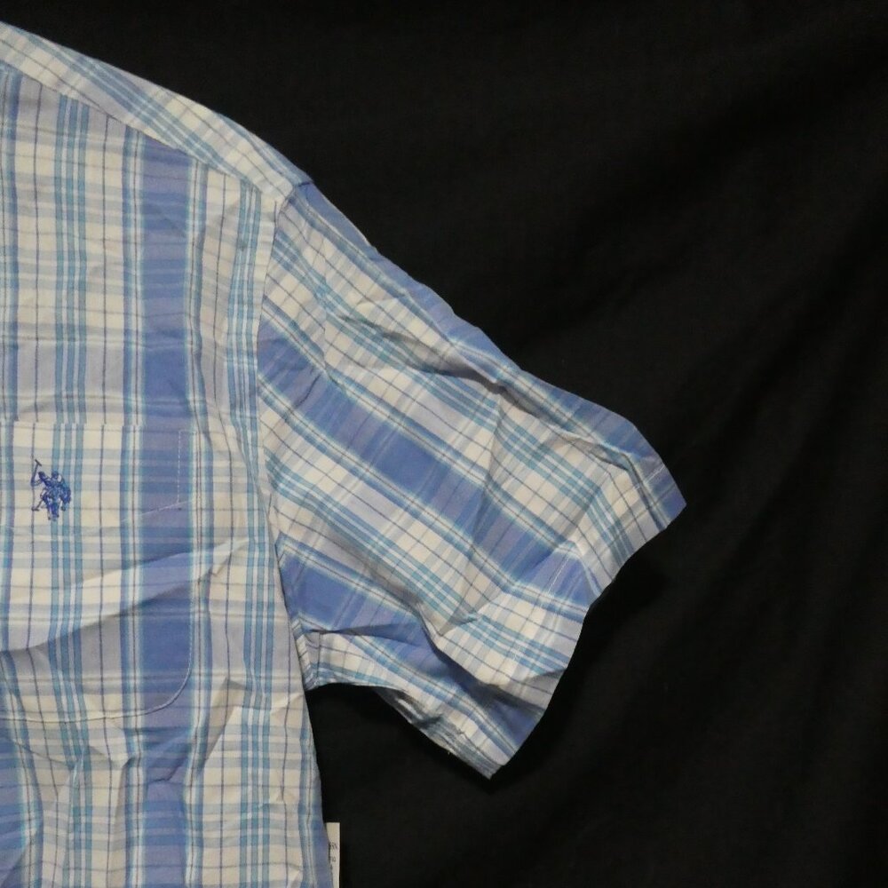 U.S. POLO ASSN. | medium | Plaid Button-Up Blue and White Short Sleeve Shirt - Picture 5 of 16